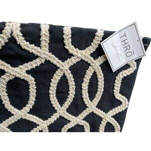 Black Cream Heavy Beaded Cover Farmhouse Rustic Square & Feather Pillow 20 X 20